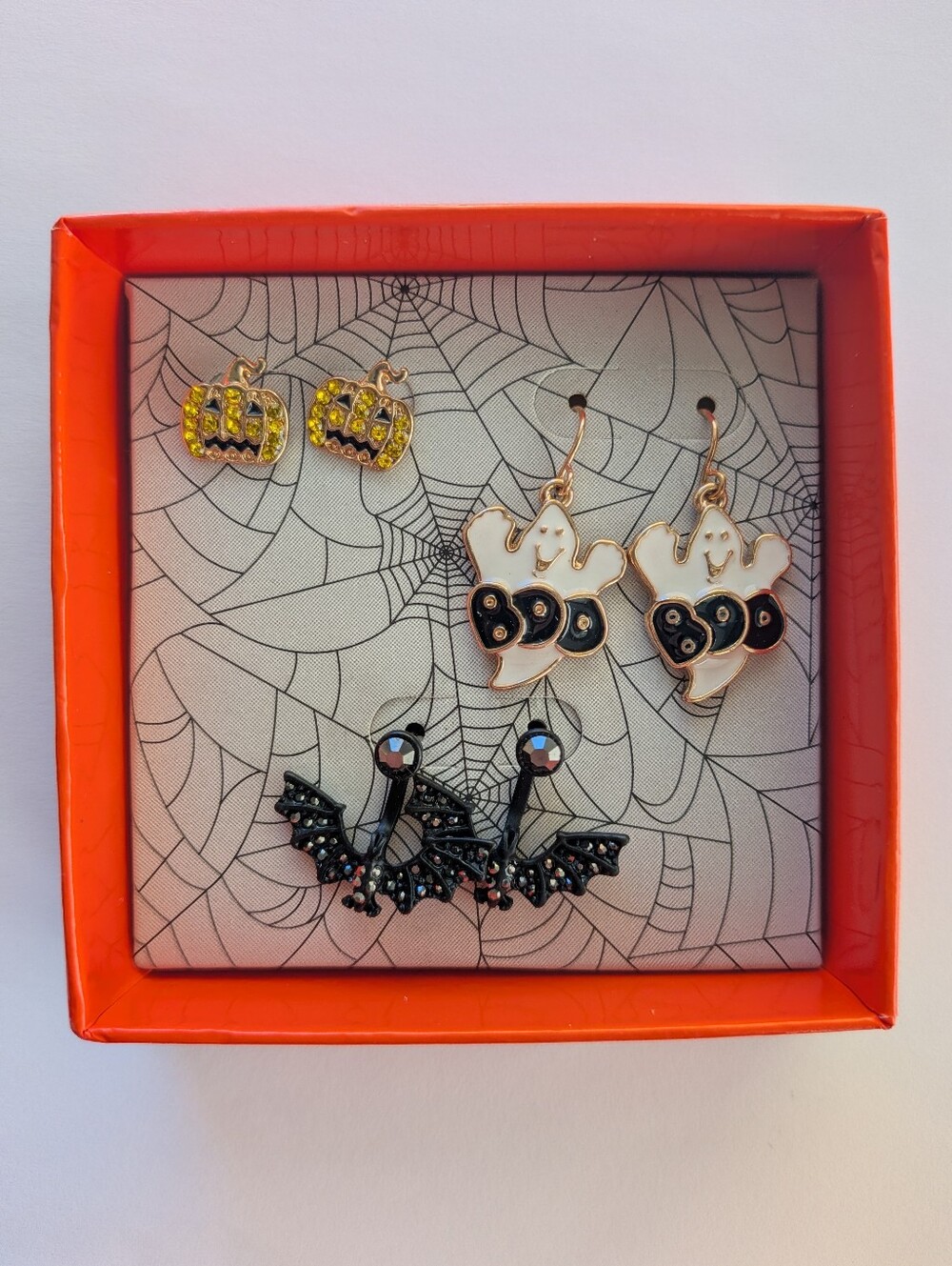 Halloween Kids Ghost and Pumpkin Earring Set - White, Black, Yellow